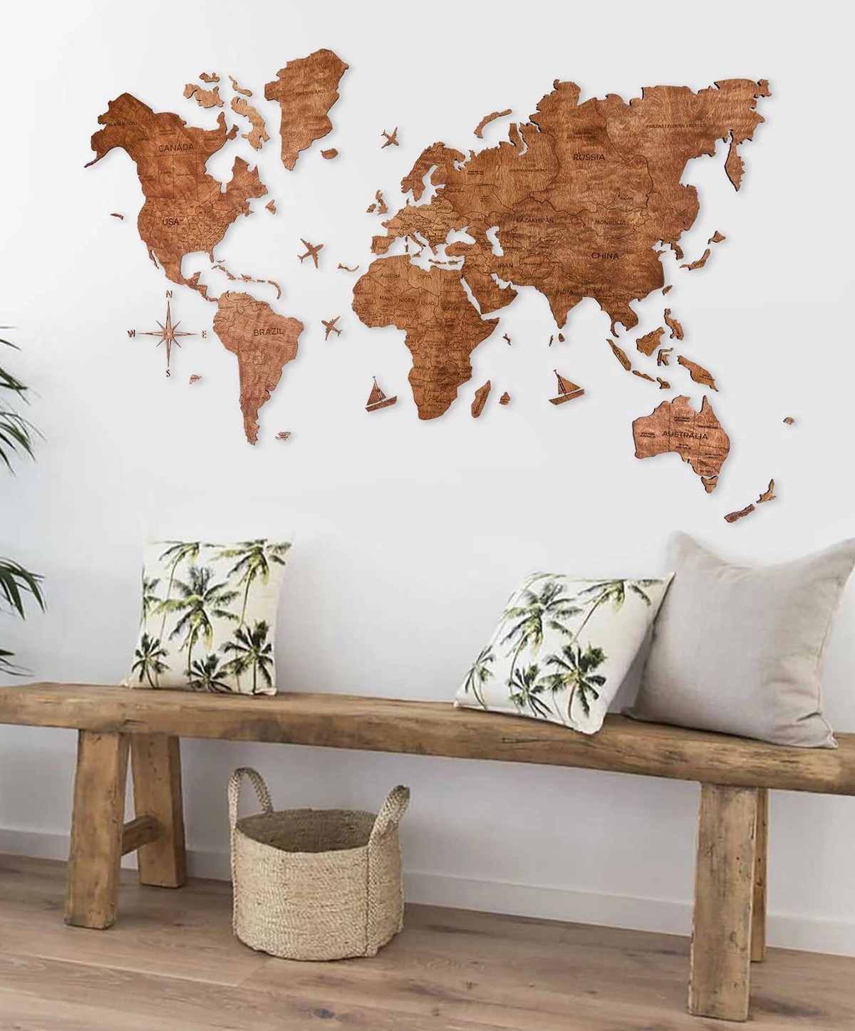 Ξύλινο δρύινο χάρτη παγκόσμιου χάρτη