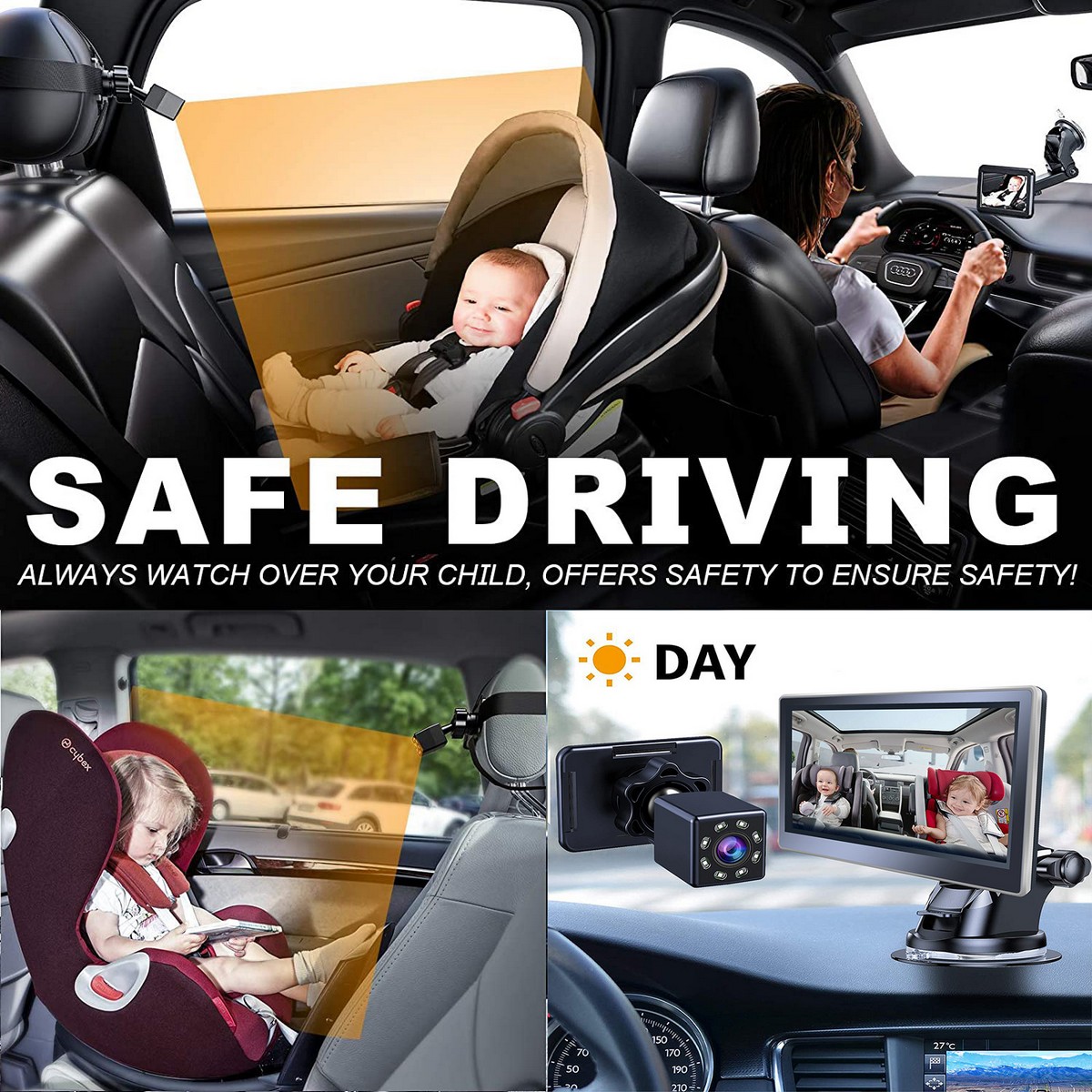 παρακολούθηση παιδιών σε αυτοκίνητο IR κάμερα σετ με οθόνη