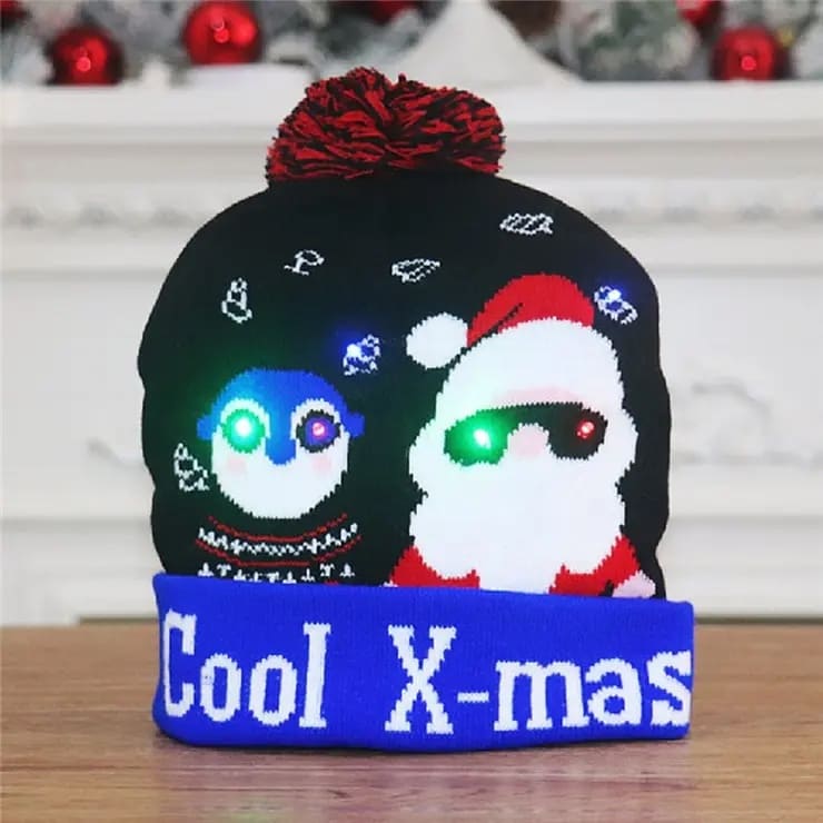 Χειμερινό καπέλο με πομ πομ λαμπερά Χριστούγεννα με λαμπτήρες LED - COOL X-MAS