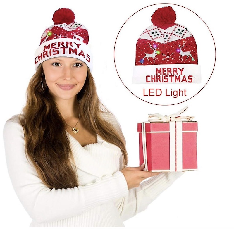 Χειμερινό καπέλο με pom-pom λαμπερά Χριστούγεννα με λαμπτήρες LED - ΚΑΛΑ ΧΡΙΣΤΟΥΓΕΝΝΑ