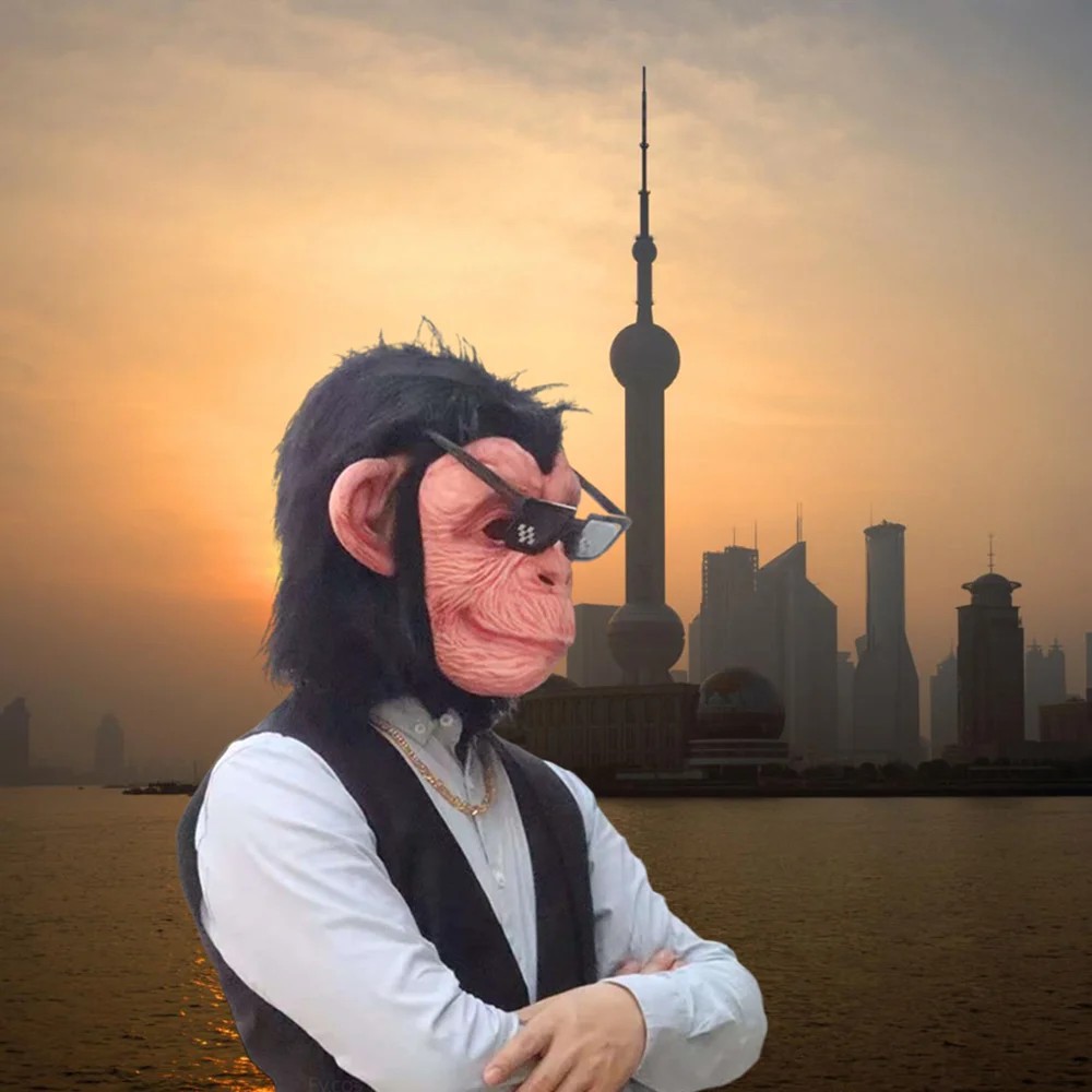 Μάσκα προσώπου κεφαλής μαϊμού χιμπατζή από λάτεξ σιλικόνης