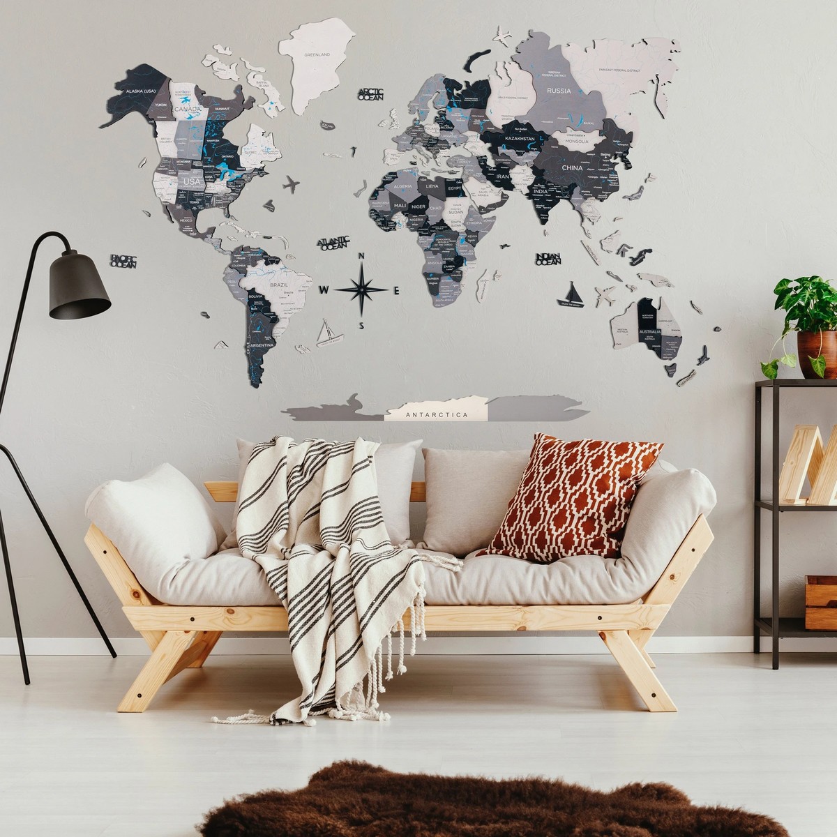 χάρτης τοίχου του κόσμου από ξύλο