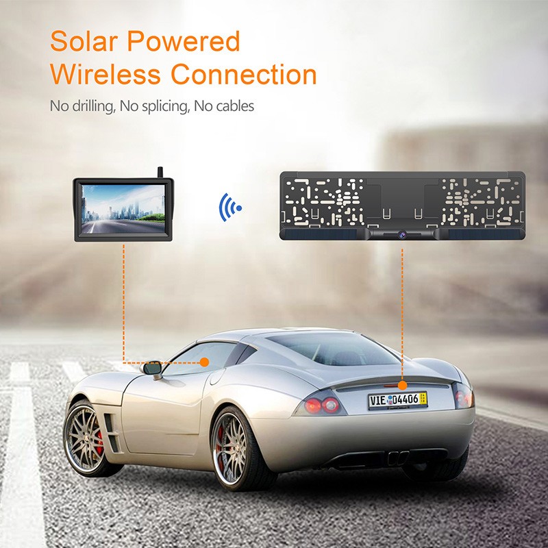 ηλιακή κάμερα αυτοκινήτου και οθόνη HD στην πινακίδα κυκλοφορίας