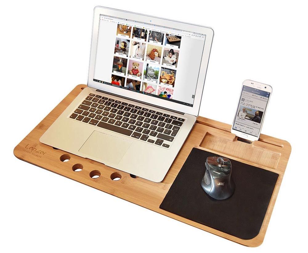 Μαξιλαράκι για φορητό υπολογιστή στο κρεβάτι από ξύλο + βάση κινητού τηλεφώνου
