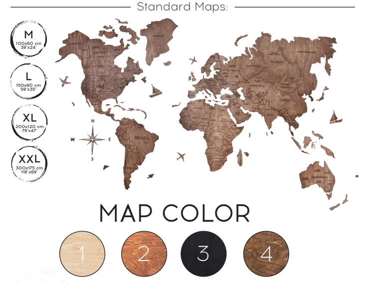 Ξύλινο παγκόσμιο χάρτη χρώματος βελανιδιάς