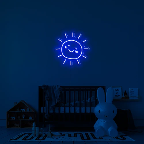 Λογότυπο νέον με φωτισμό LED στον τοίχο - ηλιόλουστο