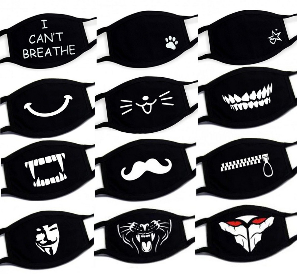Μαύρες βαμβακερές μάσκες με σχέδια