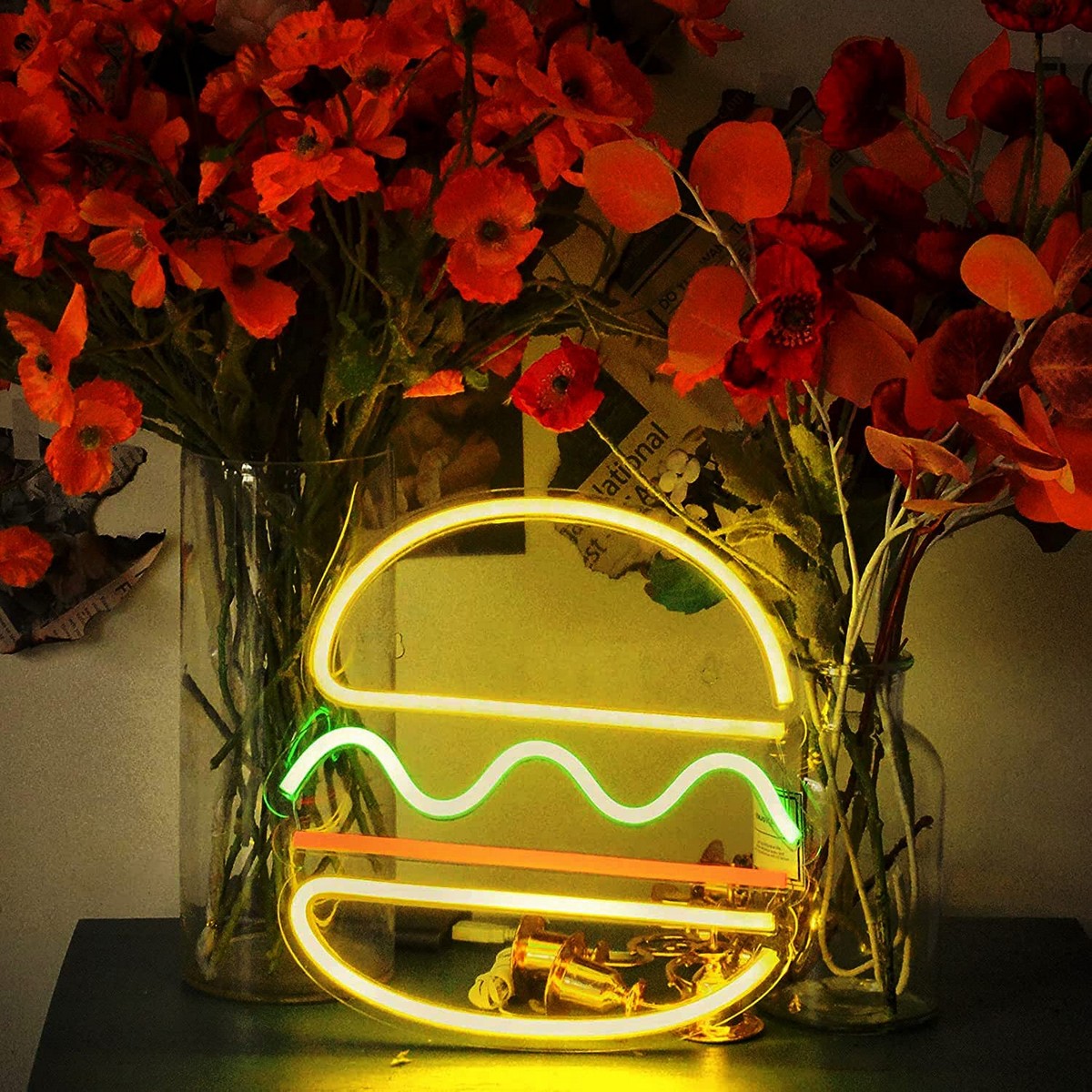 ελαφρύ λογότυπο νέον πίνακα led εστιατορίου - χάμπουργκερ χάμπουργκερ