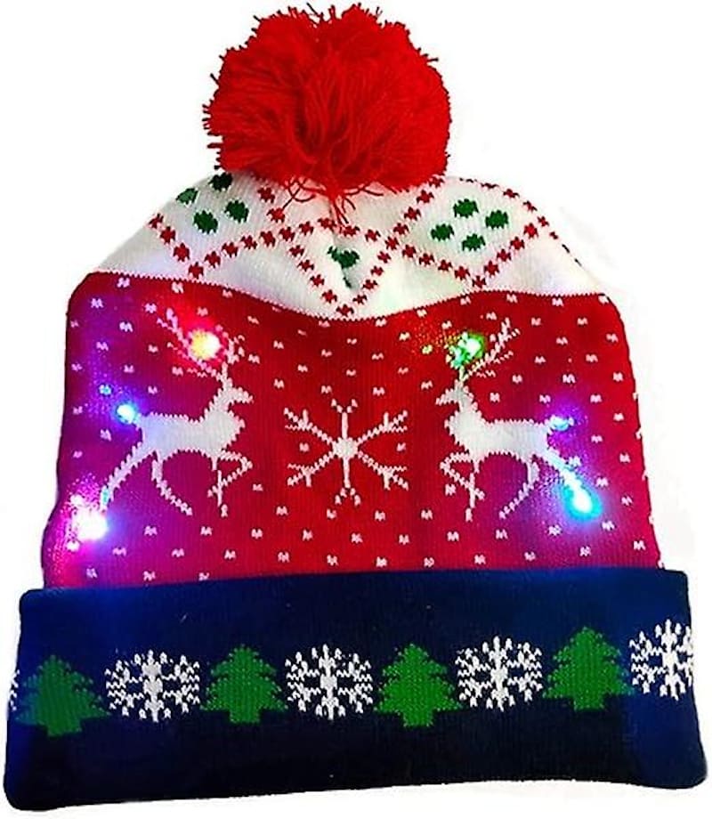 Χειμερινό καπέλο με pom-pom, φωτισμένο χριστουγεννιάτικο με λαμπτήρες LED - ΧΡΙΣΤΟΥΓΕΝΝΙΑΤΙΚΑ ΕΛΑΦΙΑ
